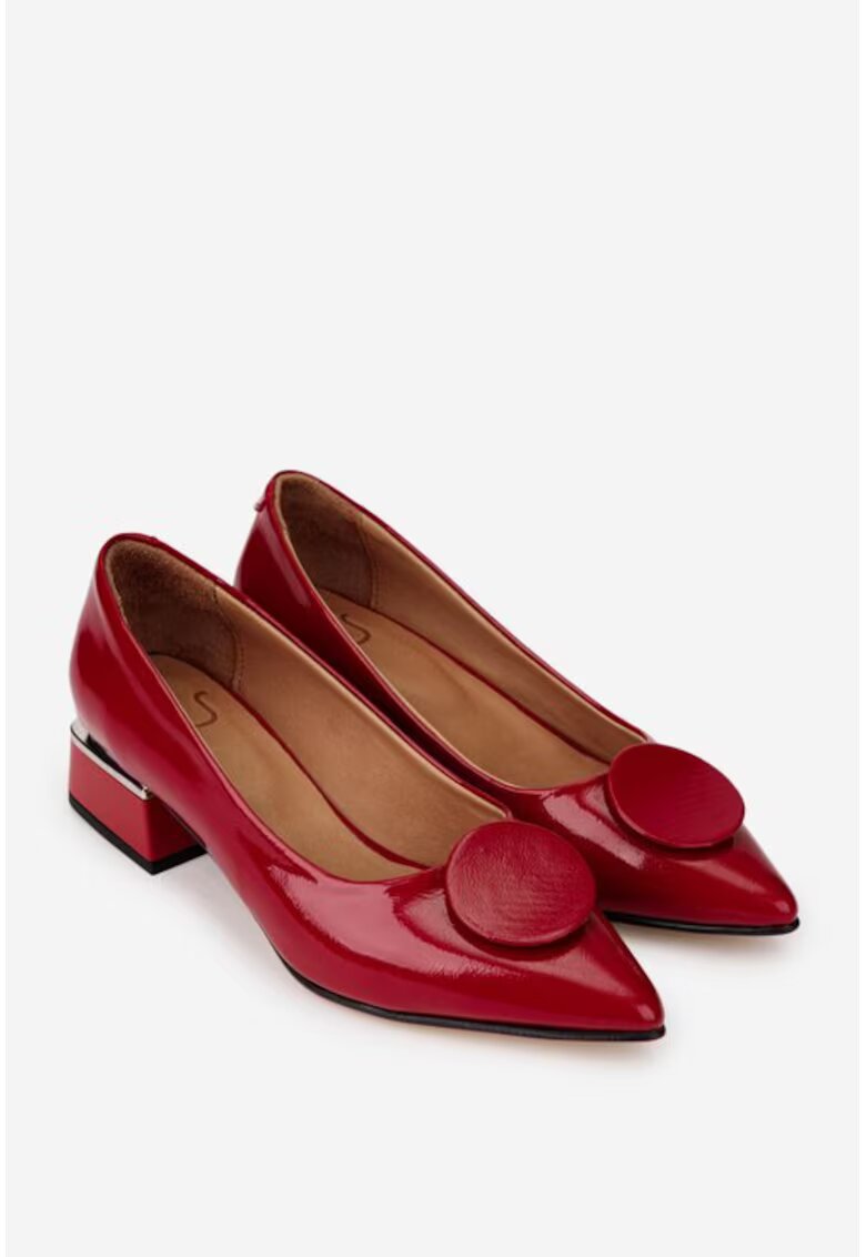 NUR Pantofi dama din piele lacuita rosie cu ornament