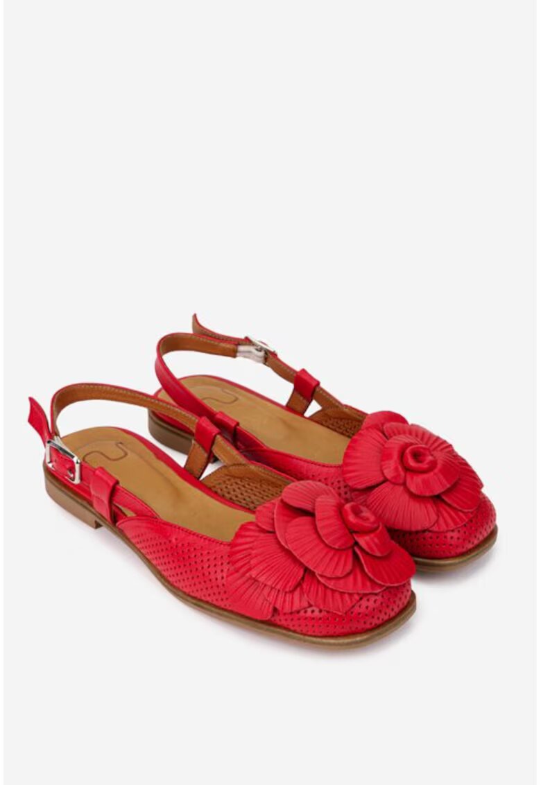 NUR Sandale dama rosii din piele naturala cu ornament