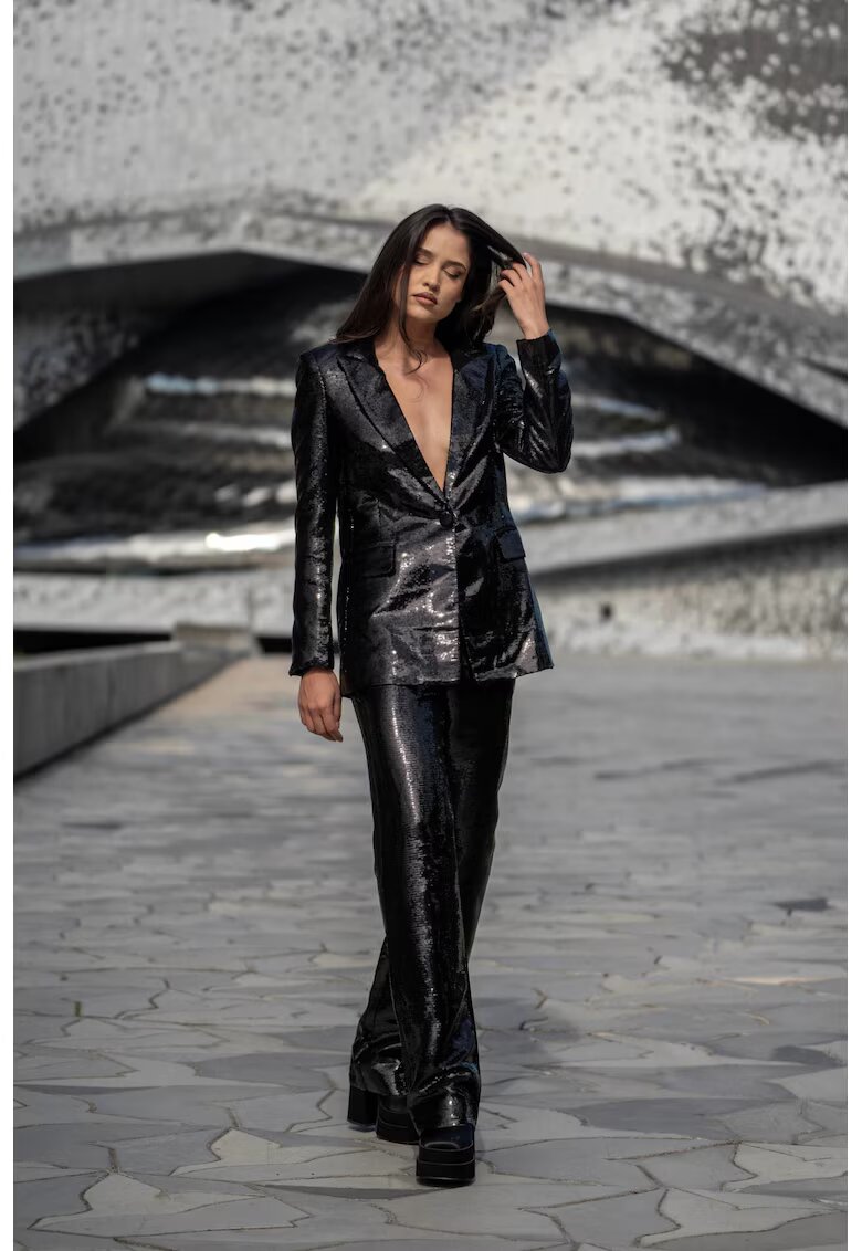 Nympha Clothing Pantaloni evazati cu paiete Leo - Negru