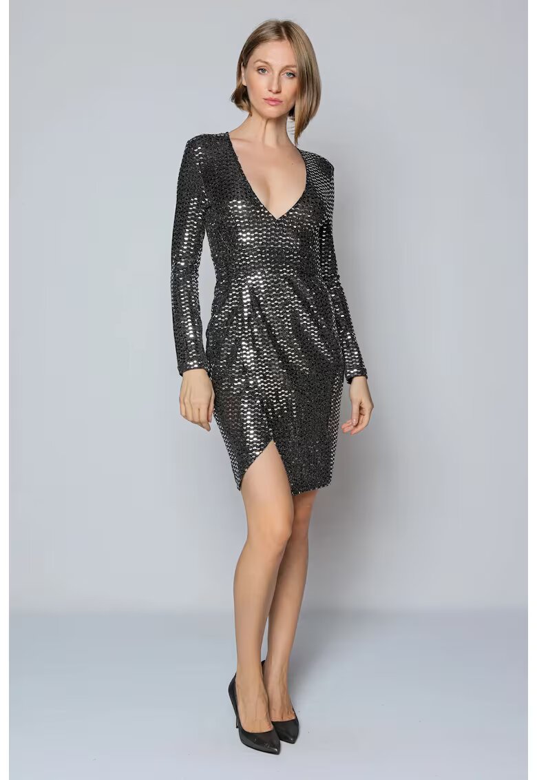 Nympha Clothing Rochie stralucitoare cu decolteu adanc in V - Negru