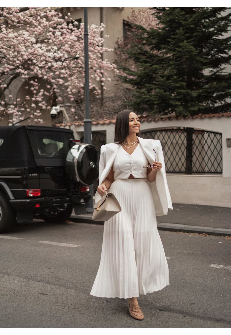 Nympha Clothing Set de fusta midi si vesta crop Pleated Muse -