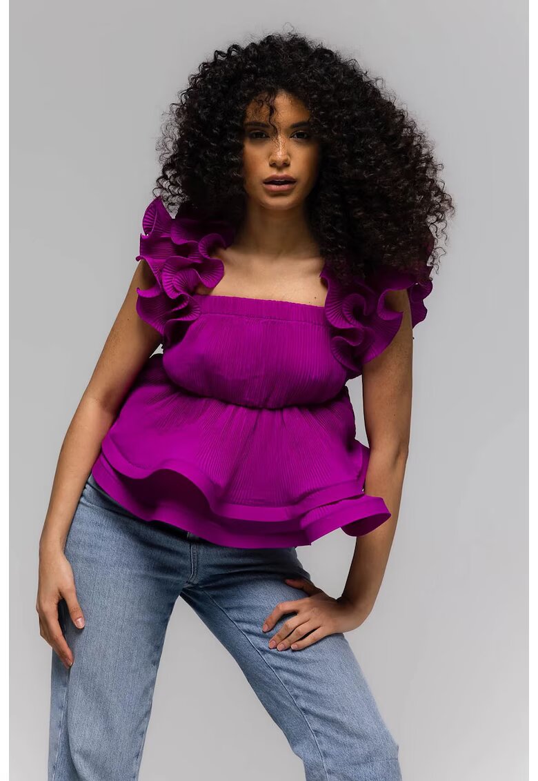 Nympha Clothing Top cu volane si decolteu patrat Belle - Mov -