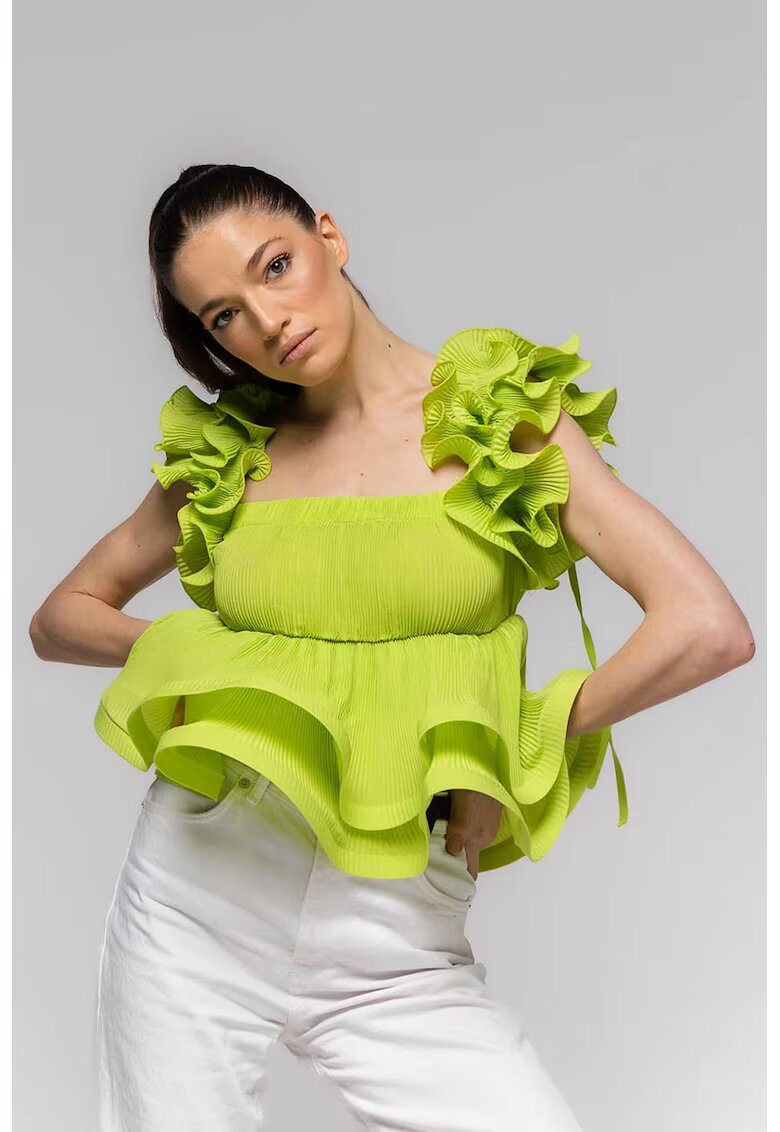 Nympha Clothing Top cu volane si decolteu patrat Belle - Verde -