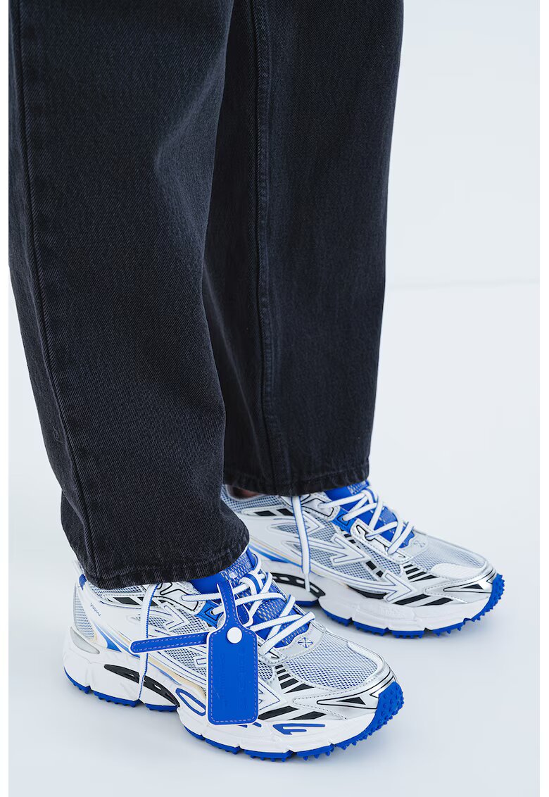 OFF-WHITE Pantofi sport demi-wedge cu model si garnituri de plasa - Albastru/Argintiu