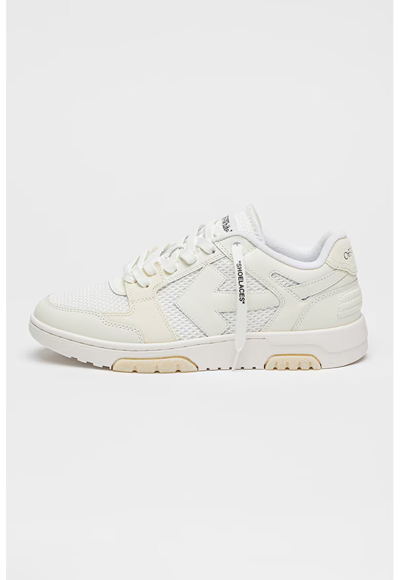 OFF-WHITE Pantofi sport din piele ecologica cu talpa plata si insertii din plasa - Alb optic/Alb murdar