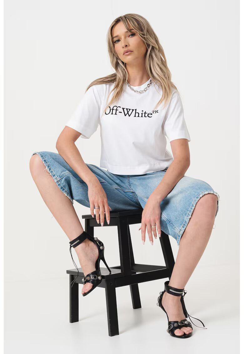 OFF-WHITE Tricou din bumbac cu imprimeu logo - Alb/Negru