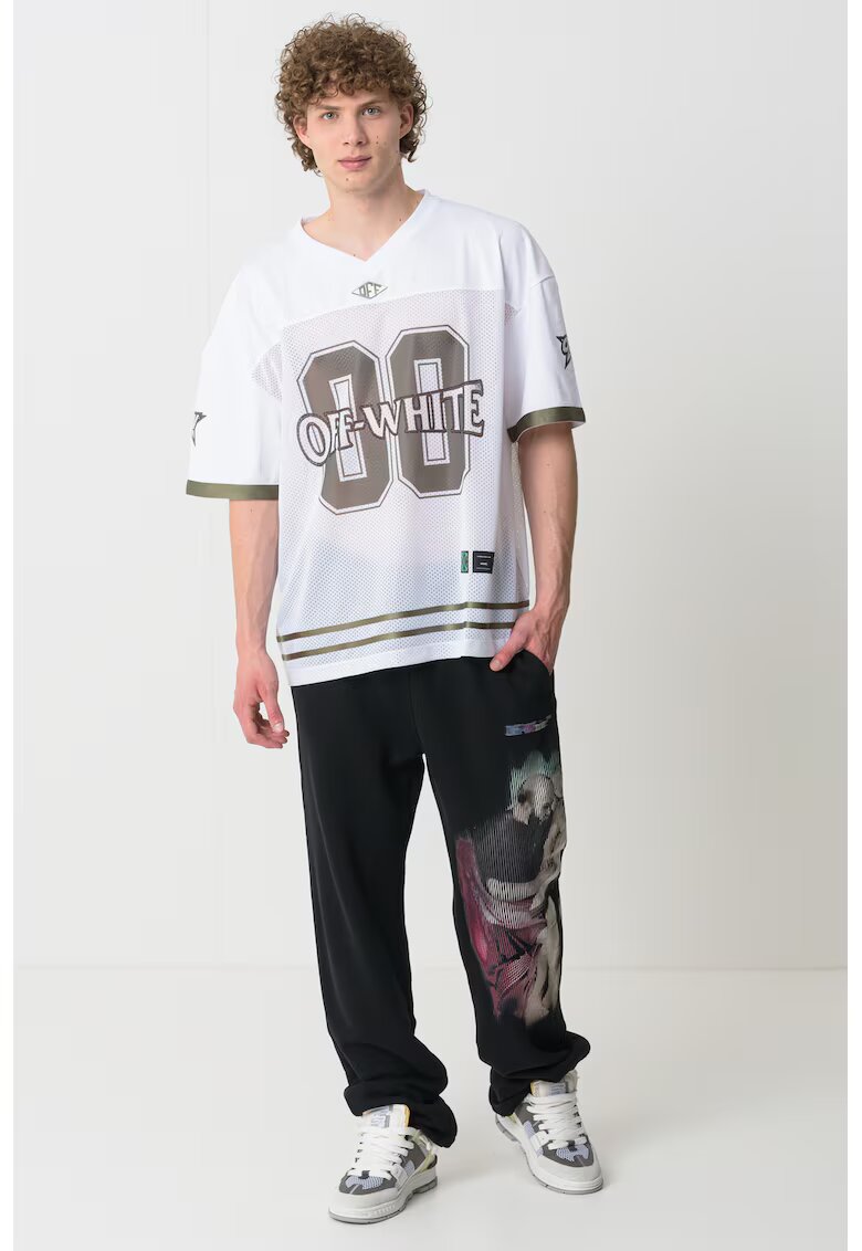 OFF-WHITE Tricou lejer cu decolteu in V - Alb/Verde