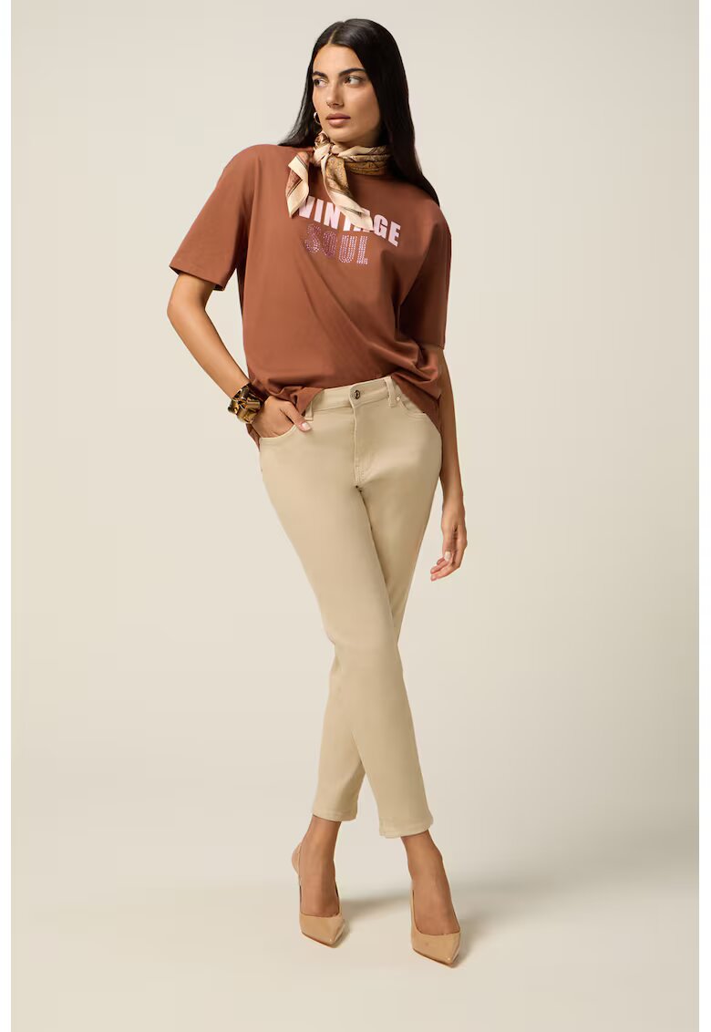 Oltre Blugi crop cu talie medie - Bej