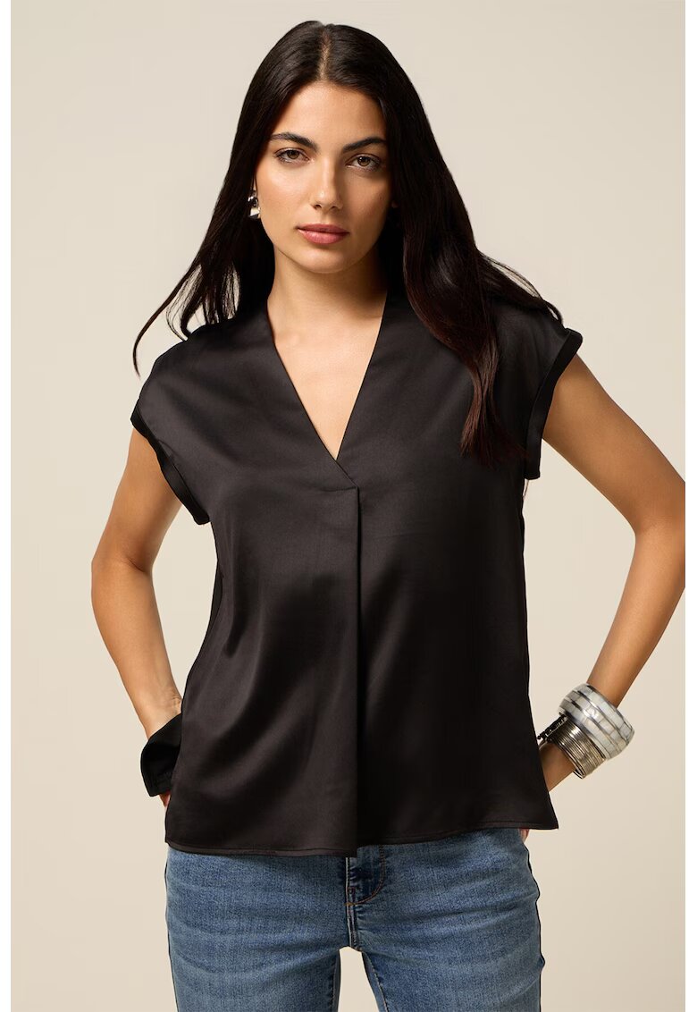 Oltre Bluza cu maneci scurte si aspect de satin - Negru