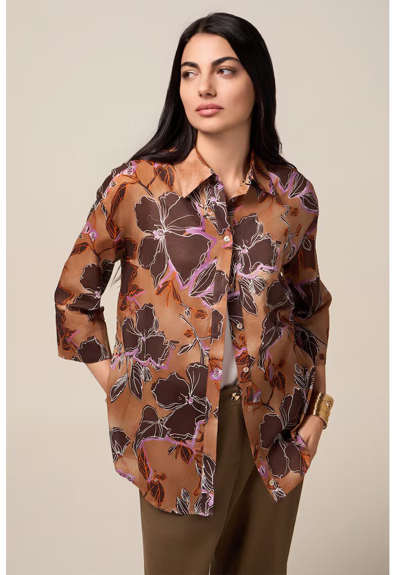 Oltre Camasa cu model floral si maneci 3/4 - Maro/Lila