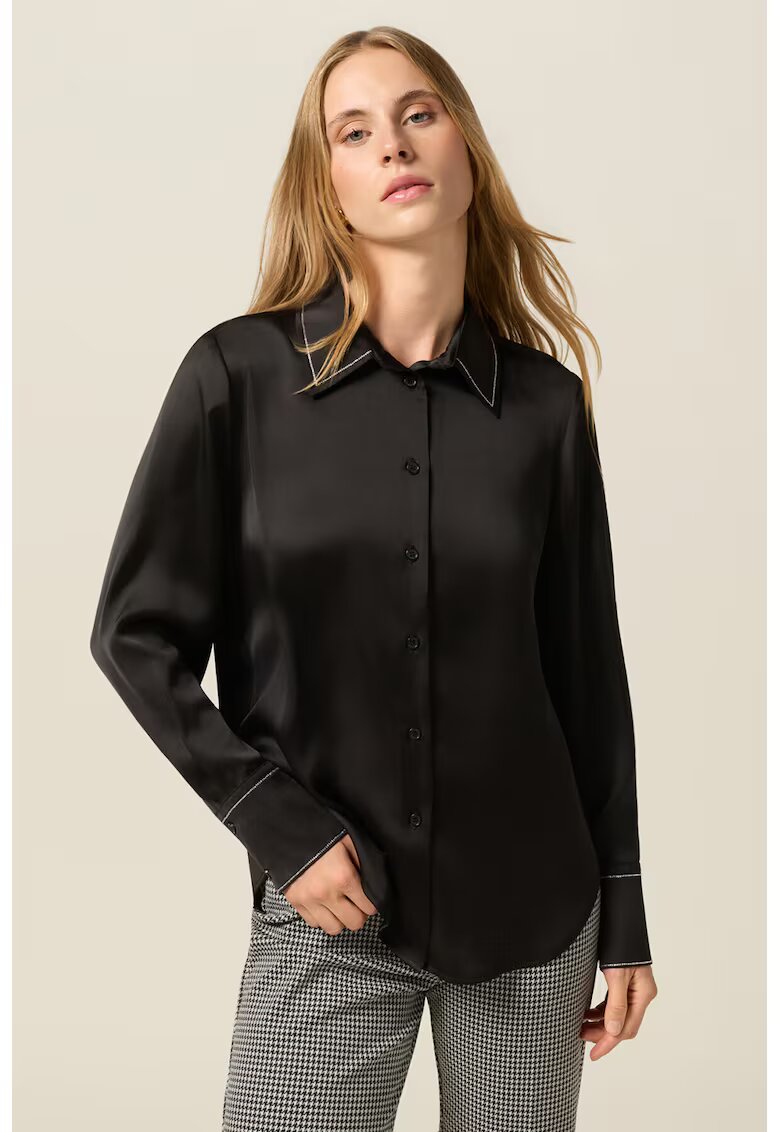 Oltre Camasa din satin cu mansete cu nasturi - Negru