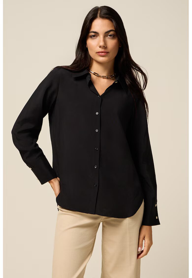 Oltre Camasa vaporoasa cu model uni - Negru