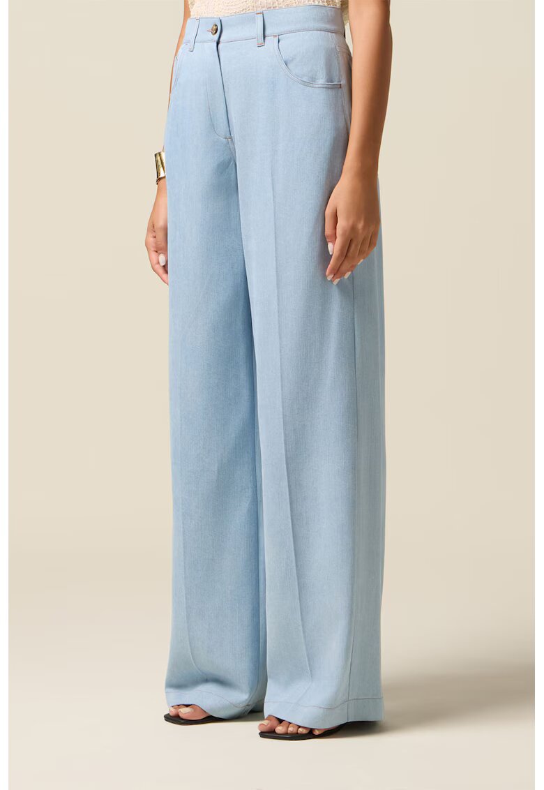 Oltre Fiorella Rubino - Pantaloni evazati cu talie inalta - Albastru pastel