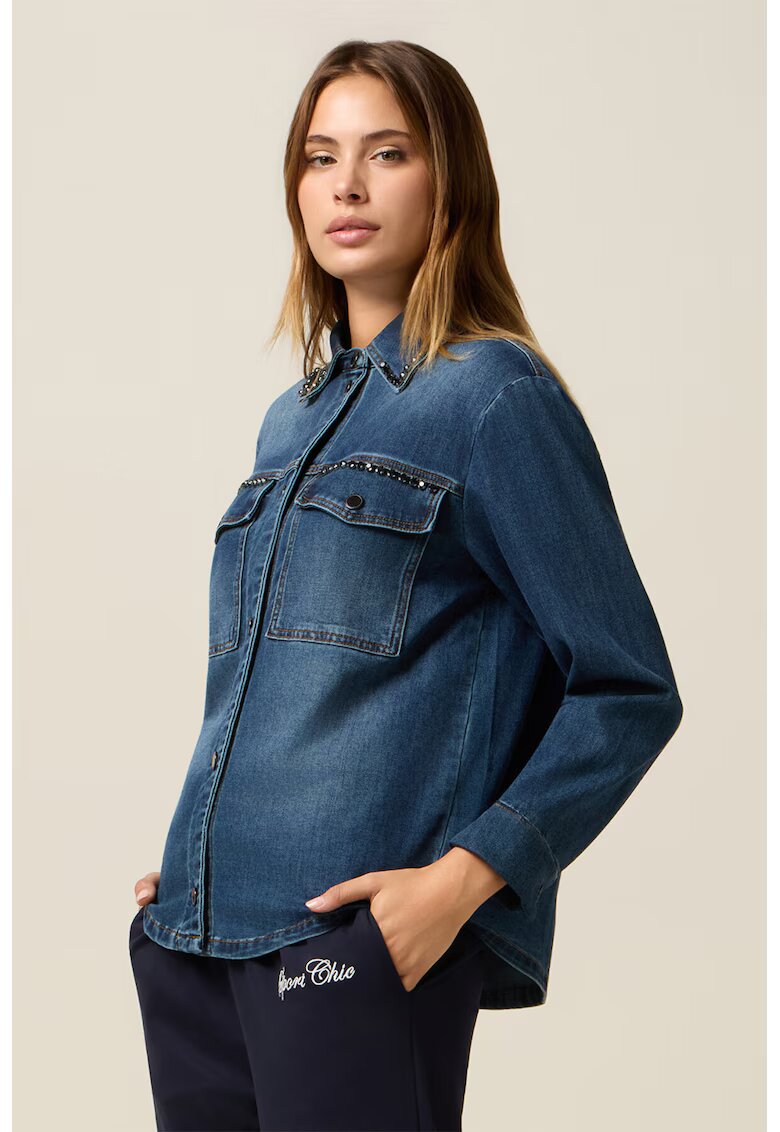 Oltre Jacheta-camasa de denim cu buzunare pe piept - Albastru melange