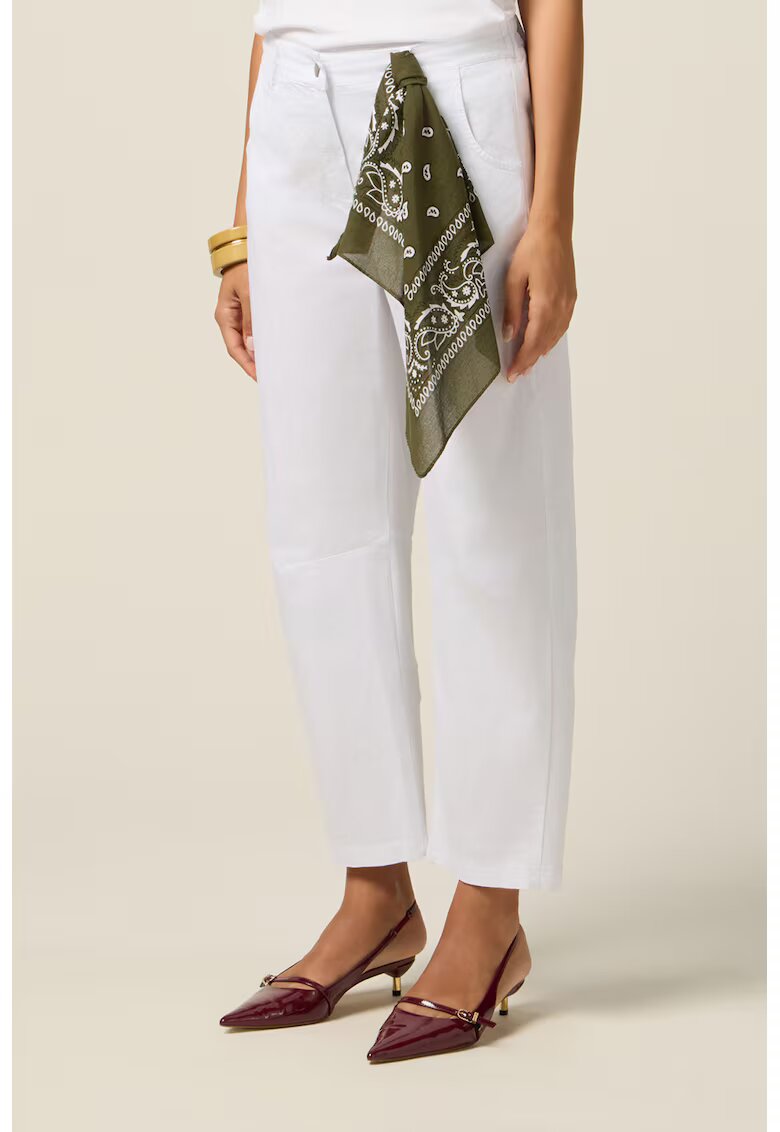 Oltre Pantaloni crop cu detaliu cu esarfa - Alb optic