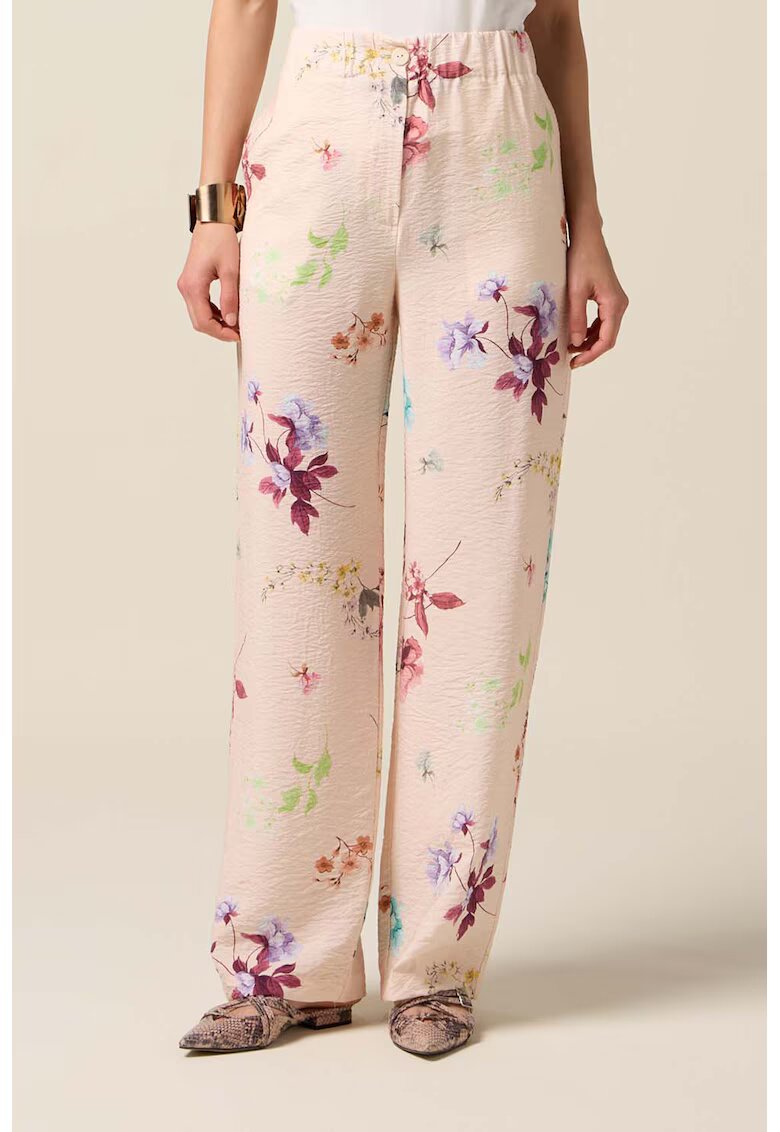 Oltre Pantaloni drepti cu model floral - Visiniu/Bej deschis