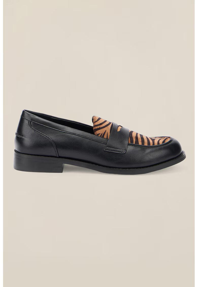 Oltre Pantofi loafer din piele ecologica cu animal print - Negru