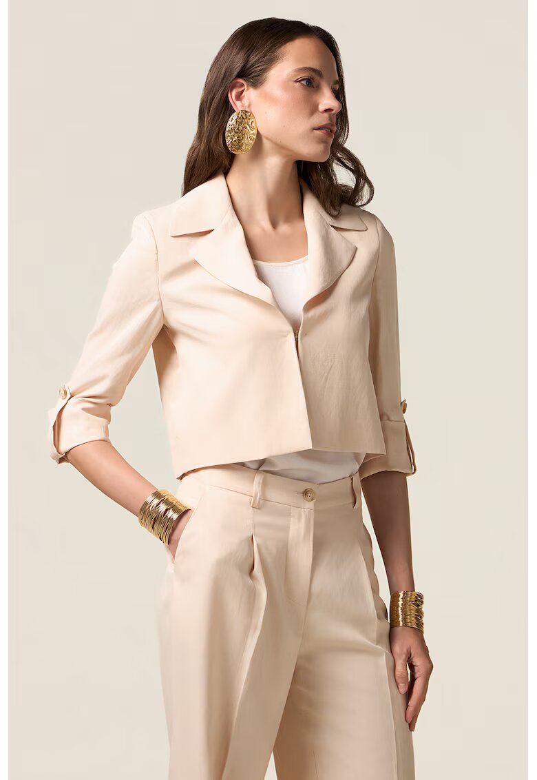 Oltre Sacou crop cu model uni - Alb fildes