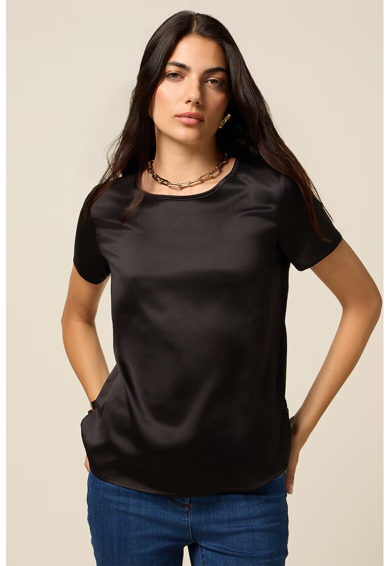 Oltre Tricou cu decolteu la baza gatului si model uni - Negru