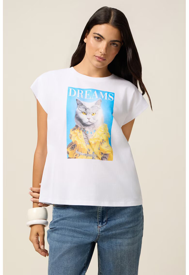 Oltre Tricou lejer cu imprimeu - Alb optic/Albastru glaciar