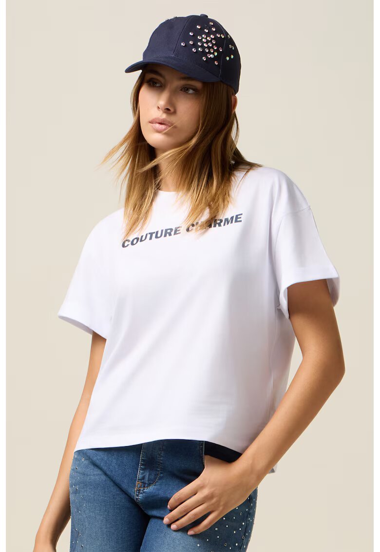 Oltre Tricou lejer cu text - Alb/Bleumarin