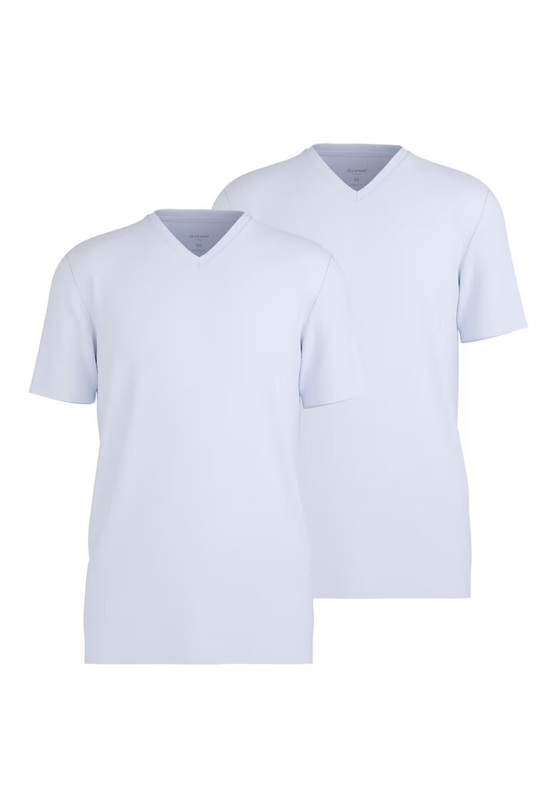 OLYMP Set de tricouri cu decolteu in V si model uni - 2 piese - Alb
