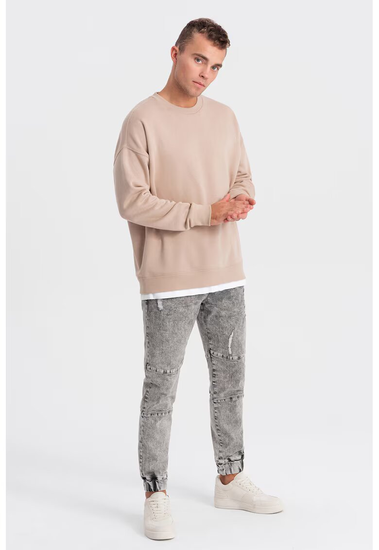 OMBRE Blugi cu croiala conica - snur de ajustare si aspect decolorat - Gri