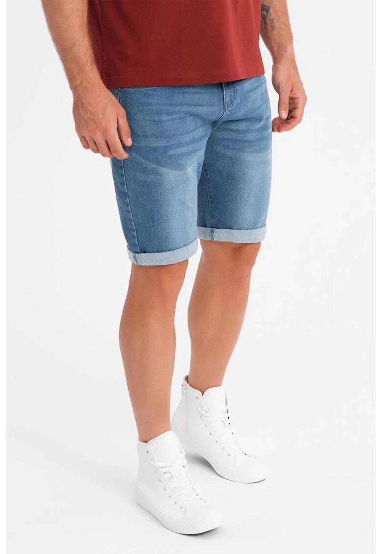 OMBRE Blugi scurti cu aspect decolorat - Albastru prafuit/Albastru lavanda