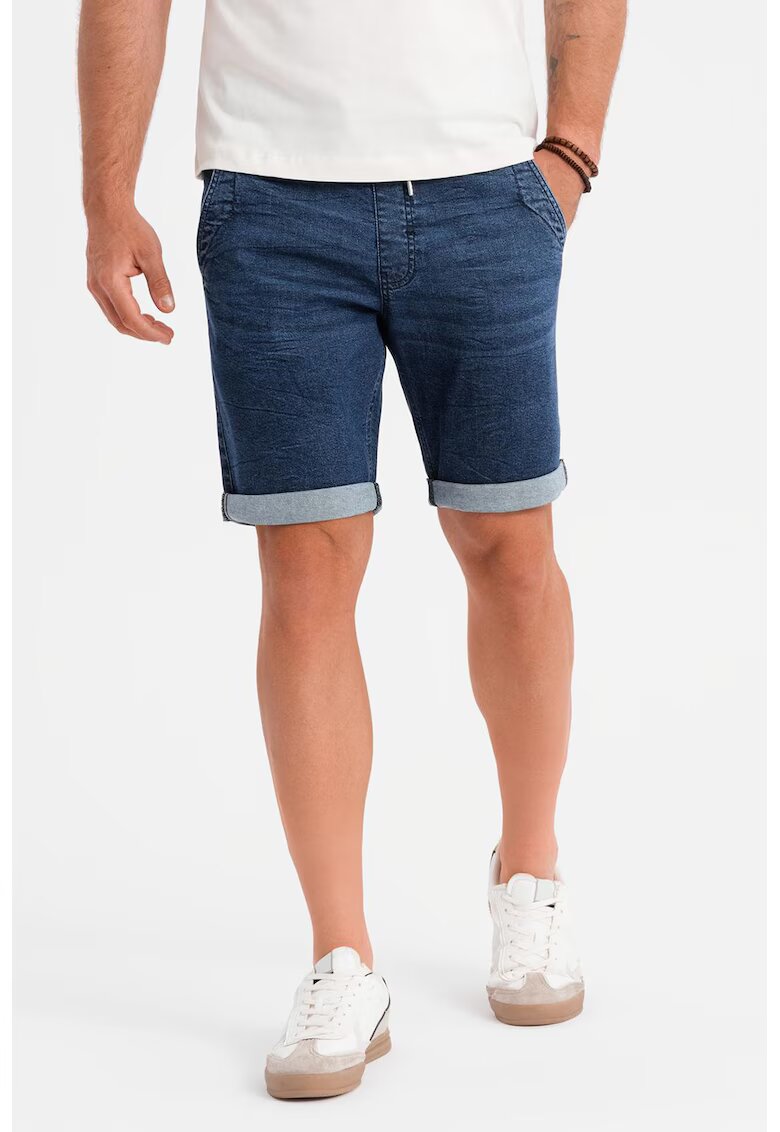 OMBRE Blugi scurti cu talie elastica si snur - Albastru inchis
