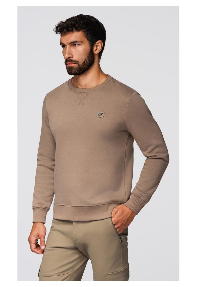 OMBRE Bluza clasica cu guler rotund OM-SSNZ-0243 - Maro cafeniu