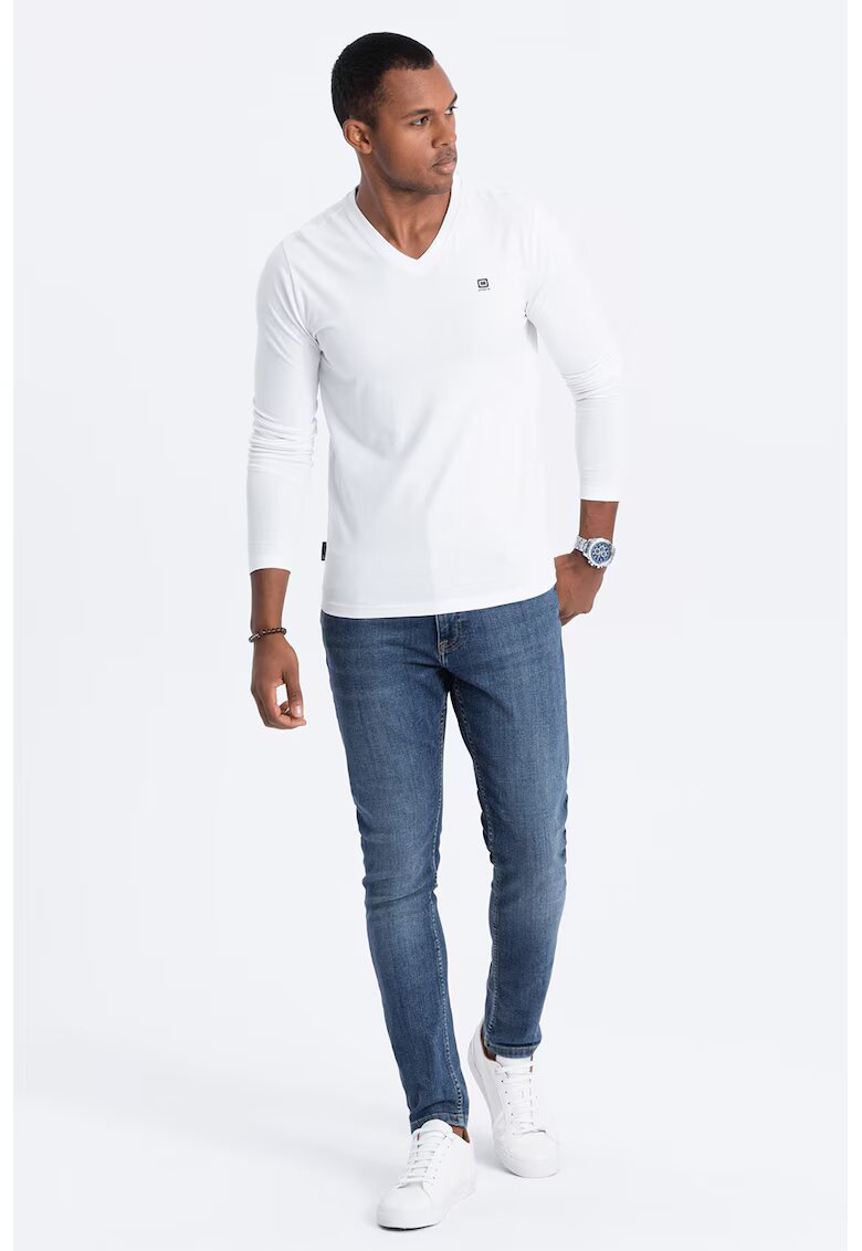 OMBRE Bluza cu decolteu in V si detaliu logo - Alb optic