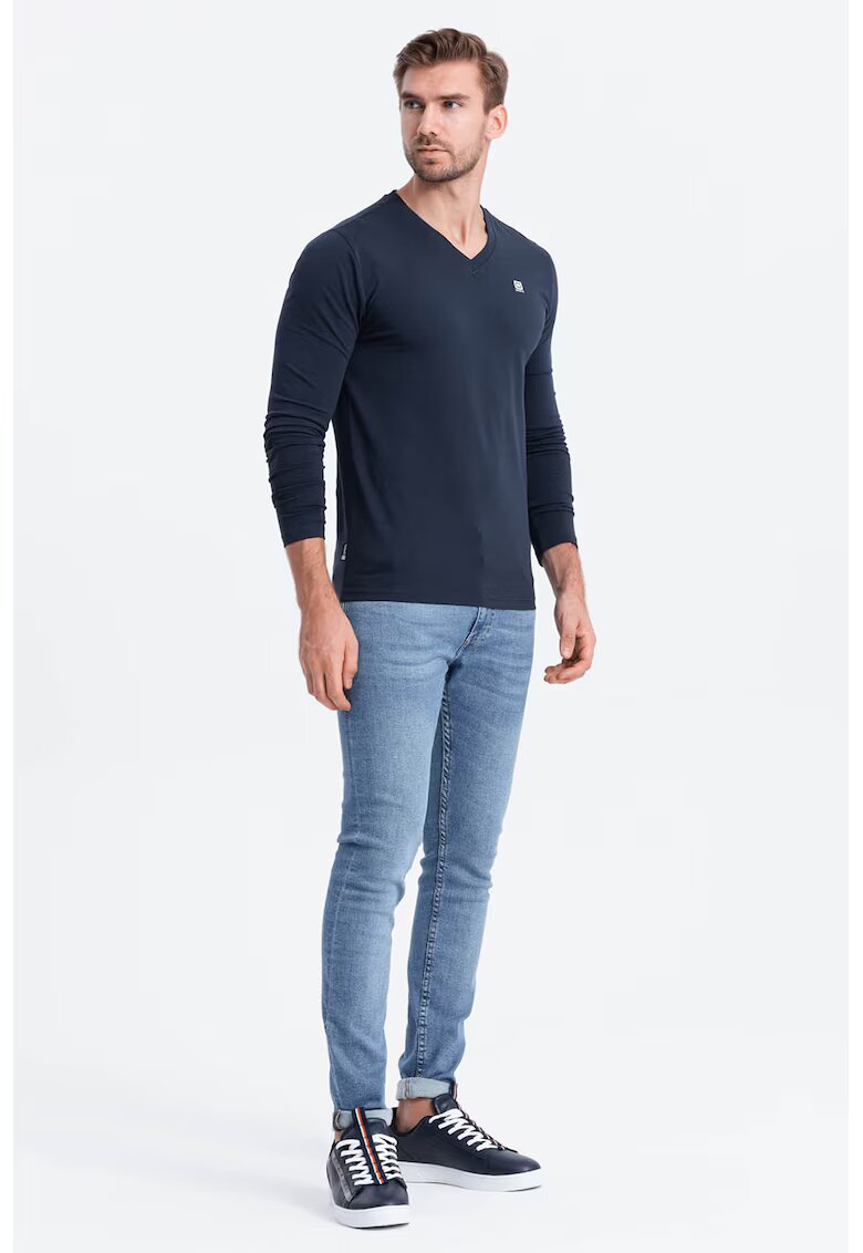 OMBRE Bluza cu decolteu in V si detaliu logo - Bleumarin