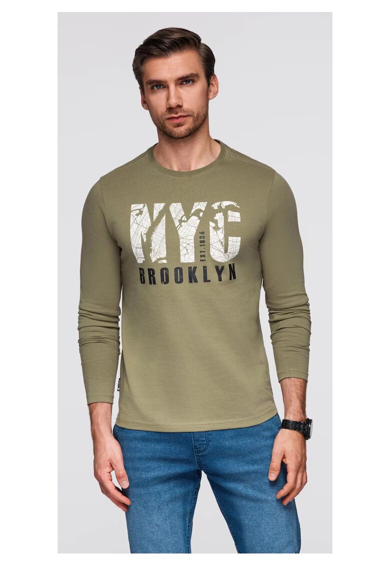 OMBRE Bluza cu decolteu la baza gatului si model text - Verde deschis