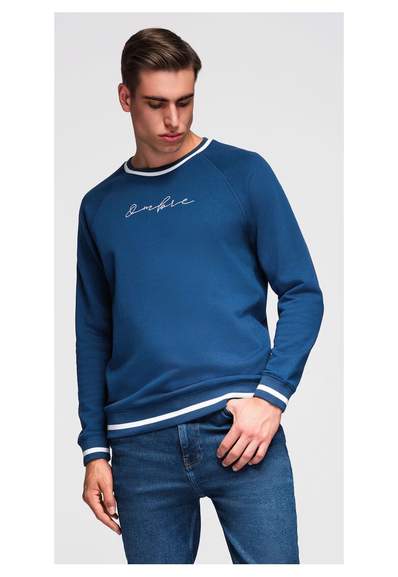 OMBRE Bluza cu maneci raglan si detalii contrastante OM-SSNZ-0244 - Albastru inchis - Albastru inchis