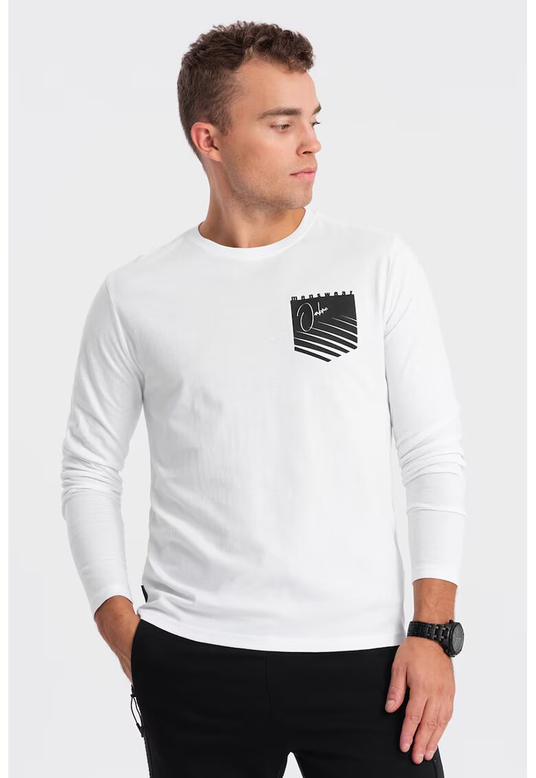 OMBRE Bluza de bumbac cu decolteu la baza gatului - Alb/Negru