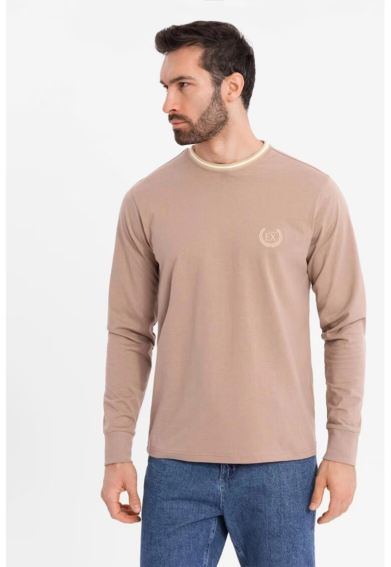 OMBRE Bluza de bumbac cu logo - Maro camel