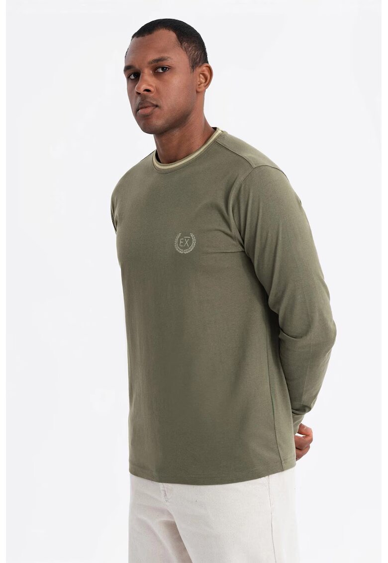 OMBRE Bluza de bumbac cu logo - Verde masliniu