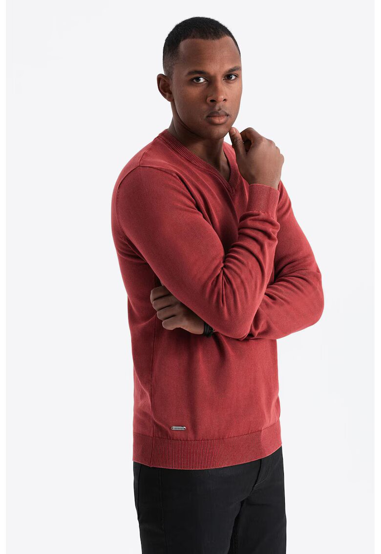 OMBRE Bluza de trening cu decolteu in V si model uni - Coral