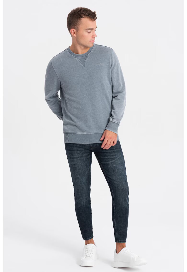 OMBRE Bluza de trening cu decolteu la baza gatului si model uni - Albastru prafuit