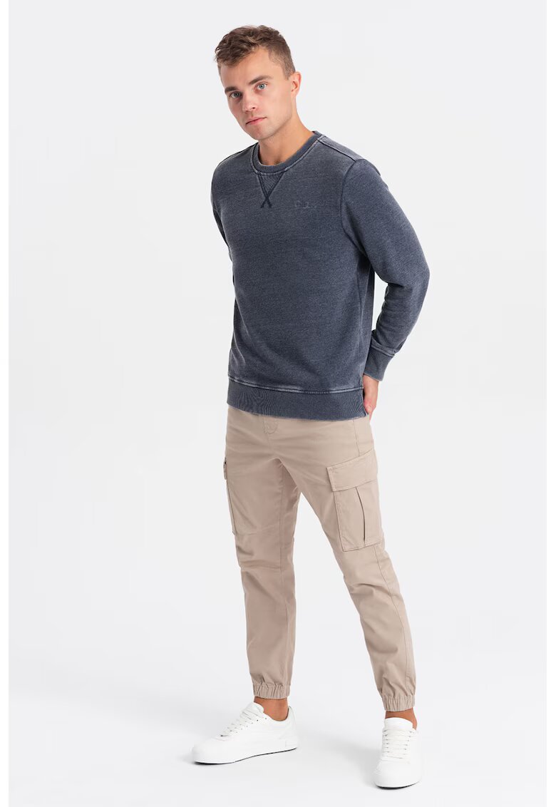 OMBRE Bluza de trening cu decolteu la baza gatului si model uni - Albastru ultramarin