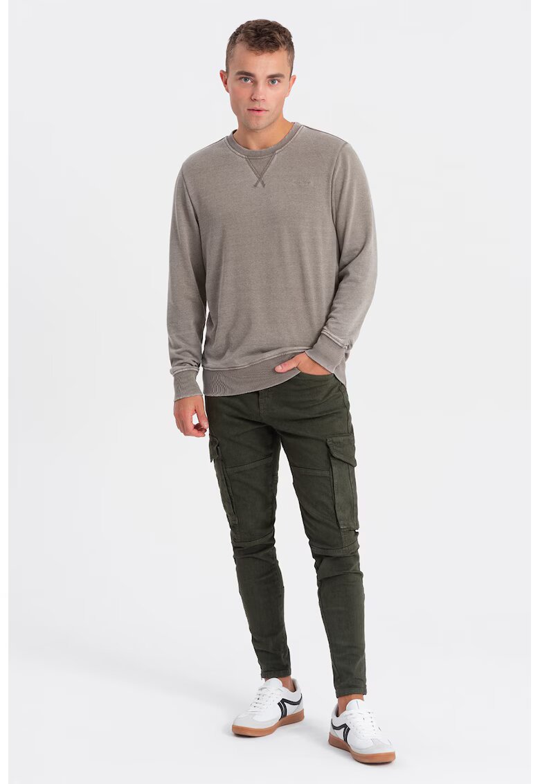 OMBRE Bluza de trening cu decolteu la baza gatului si model uni - Bej