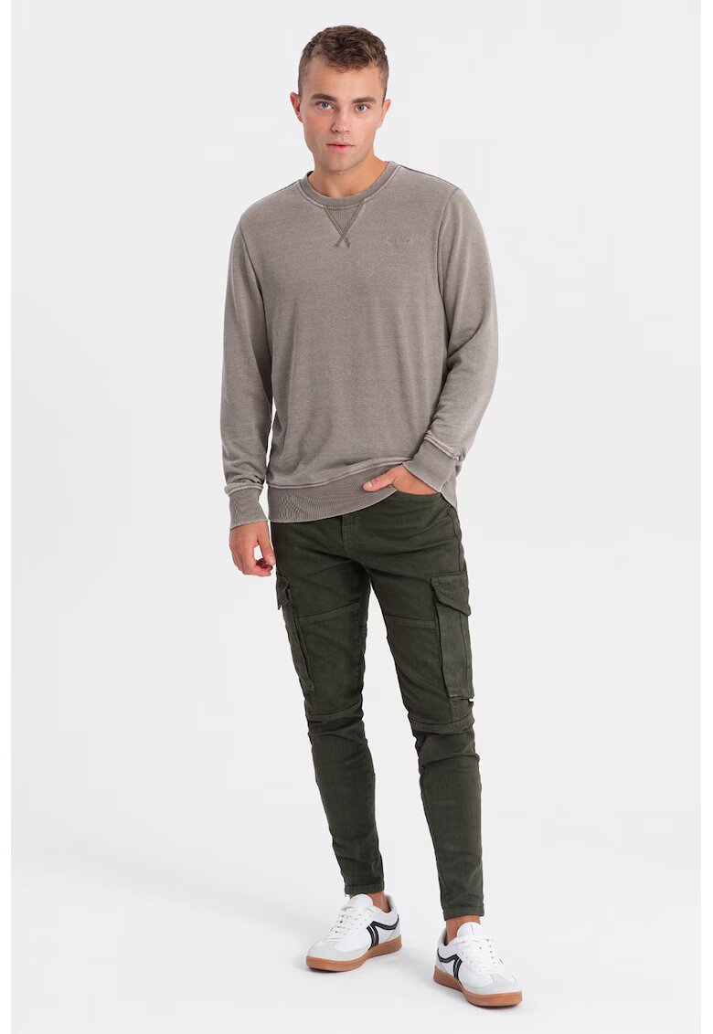 OMBRE Bluza de trening cu decolteu la baza gatului si model uni - Bej