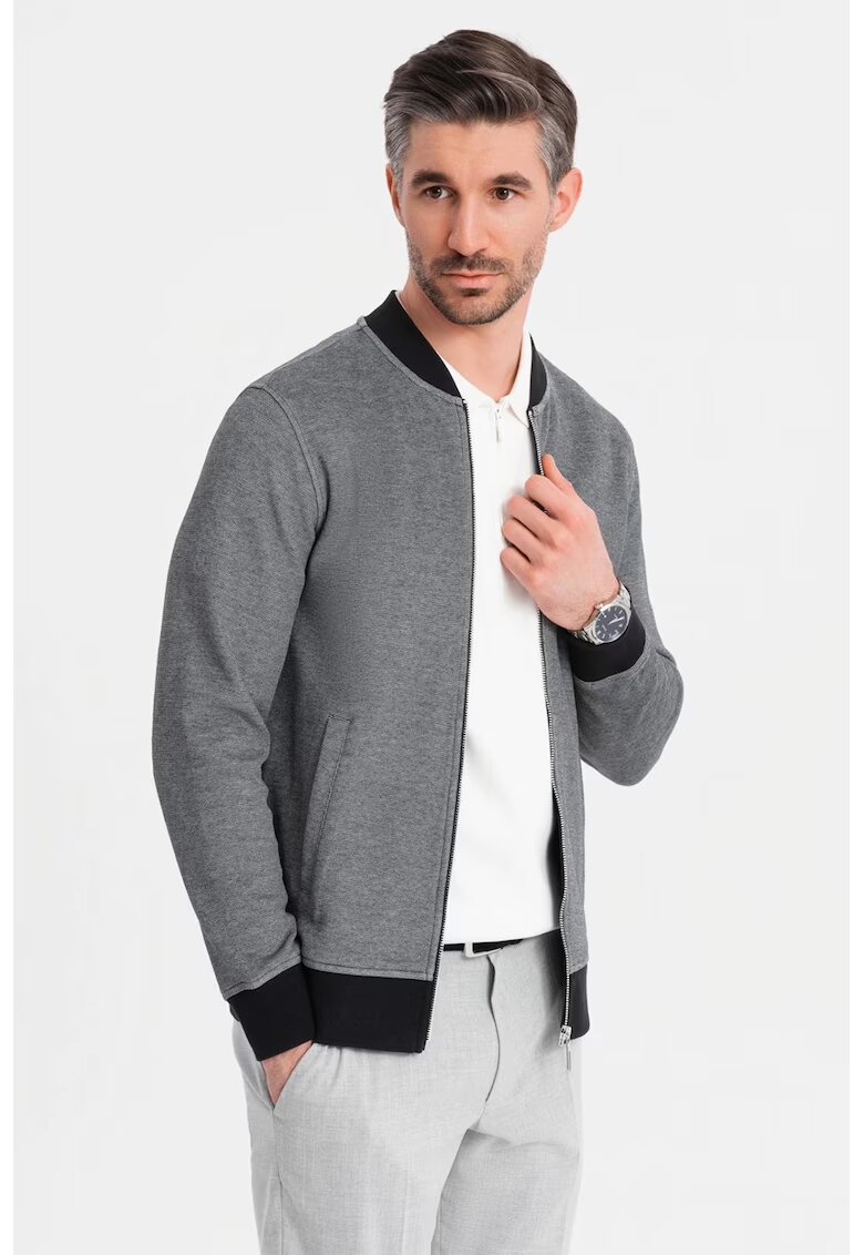 OMBRE Bluza de trening cu fermoar - Alb/Negru