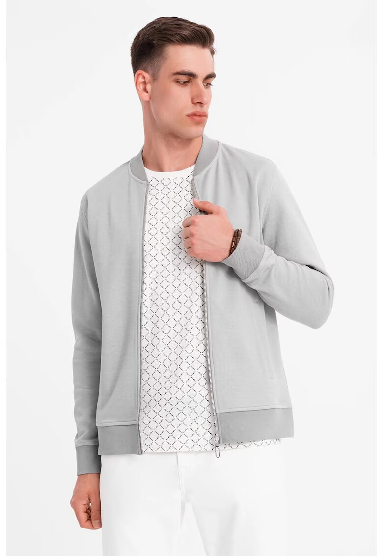 OMBRE Bluza de trening cu fermoar - Gri cenusiu