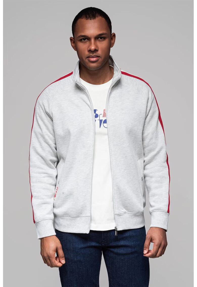 OMBRE Bluza de trening cu fermoar si buzunare laterale - Rosu/Gri deschis melange