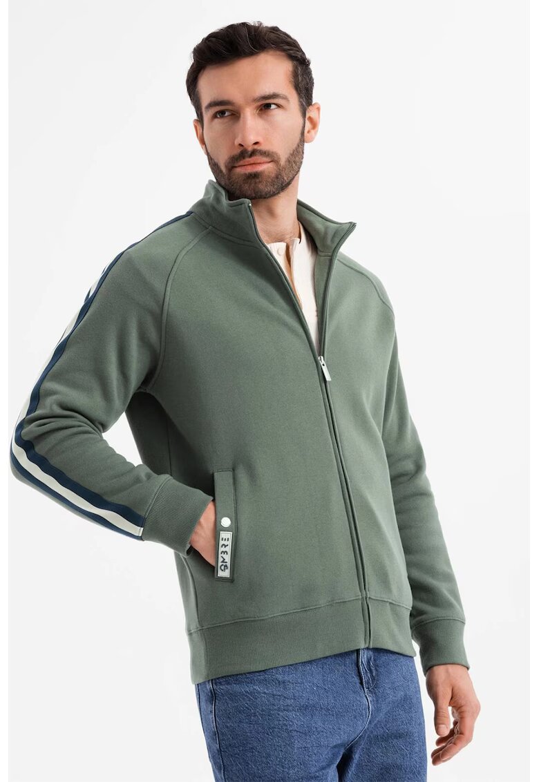 OMBRE Bluza de trening cu fermoar si buzunare laterale - Verde masliniu