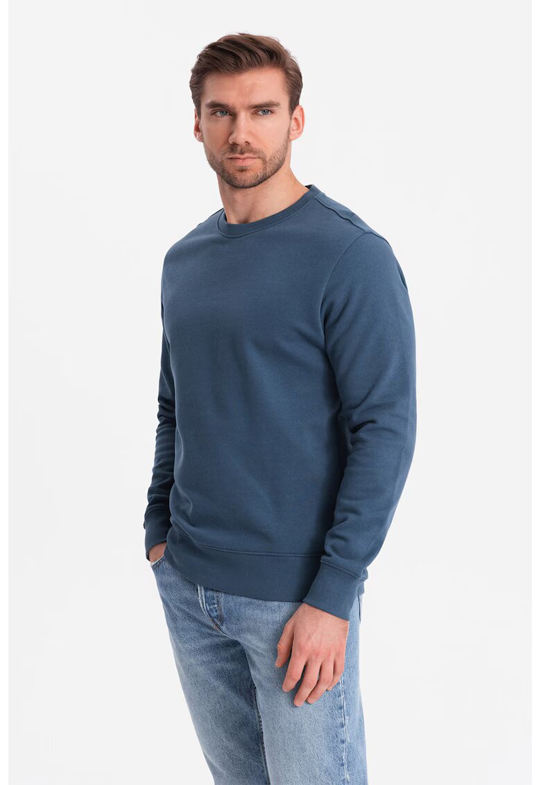 OMBRE Bluza de trening din bumbac cu decolteu la baza gatului - Albastru inchis