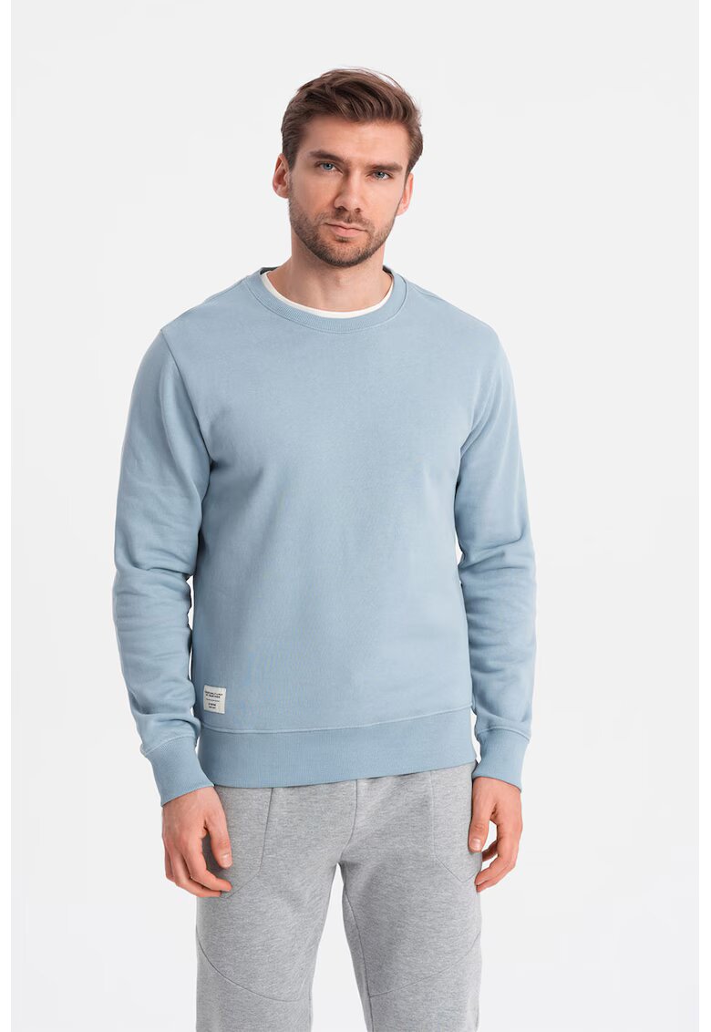 OMBRE Bluza de trening din bumbac cu decolteu la baza gatului - Albastru pastel