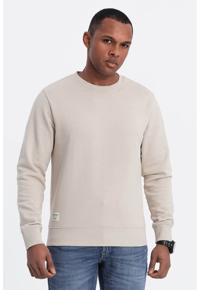 OMBRE Bluza de trening din bumbac cu decolteu la baza gatului - Bej deschis