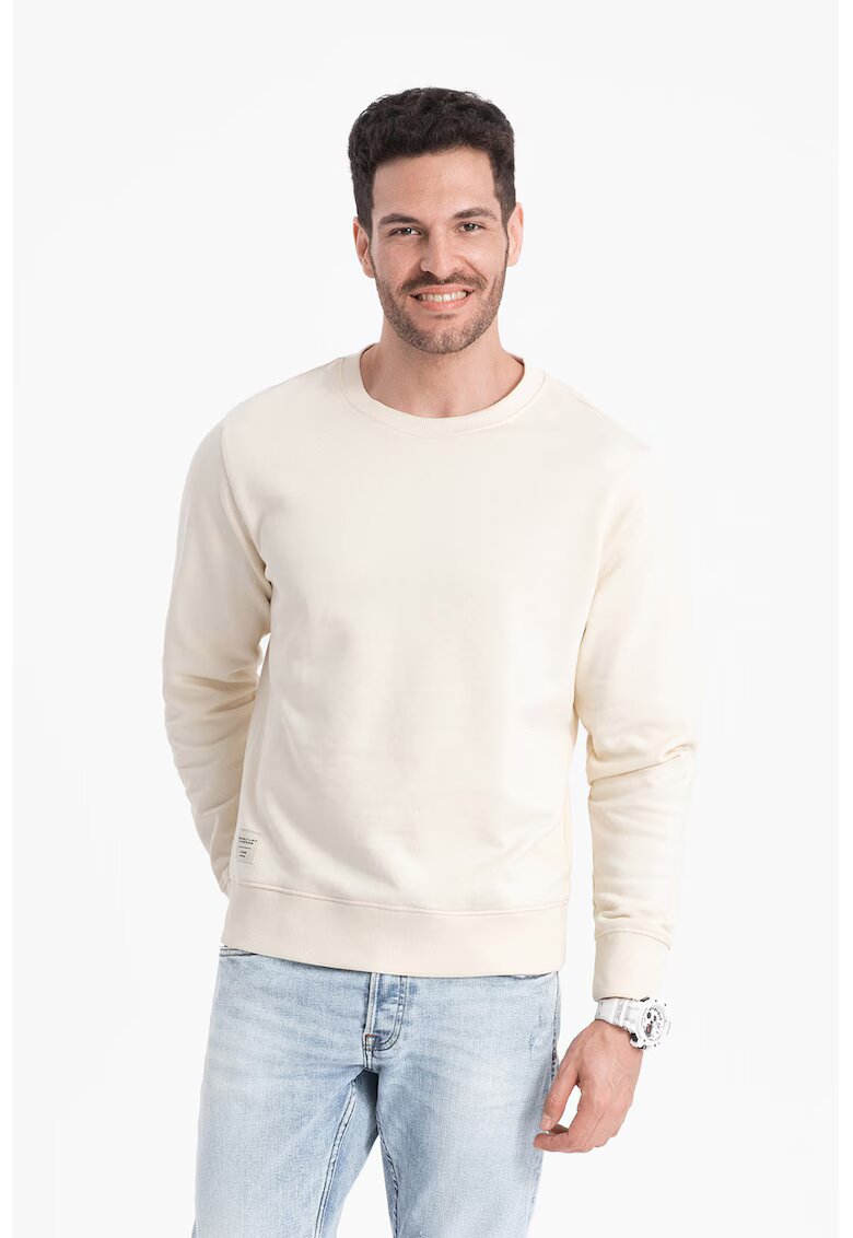 OMBRE Bluza de trening din bumbac cu decolteu la baza gatului - Crem